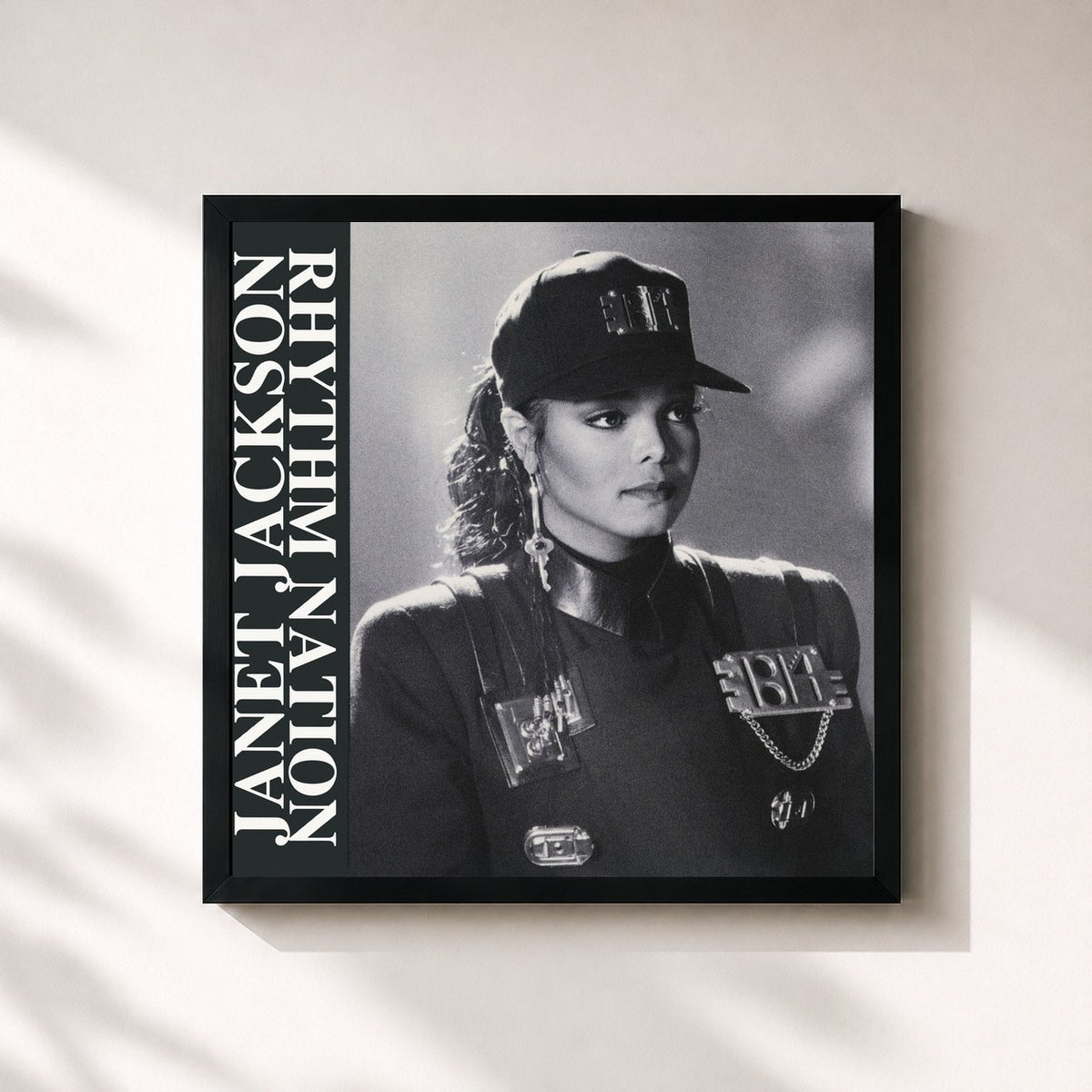#noir Tableau carré de l'album Rhythm Nation: The Remixes de Janet Jackson, cadre noir 32x32 cm