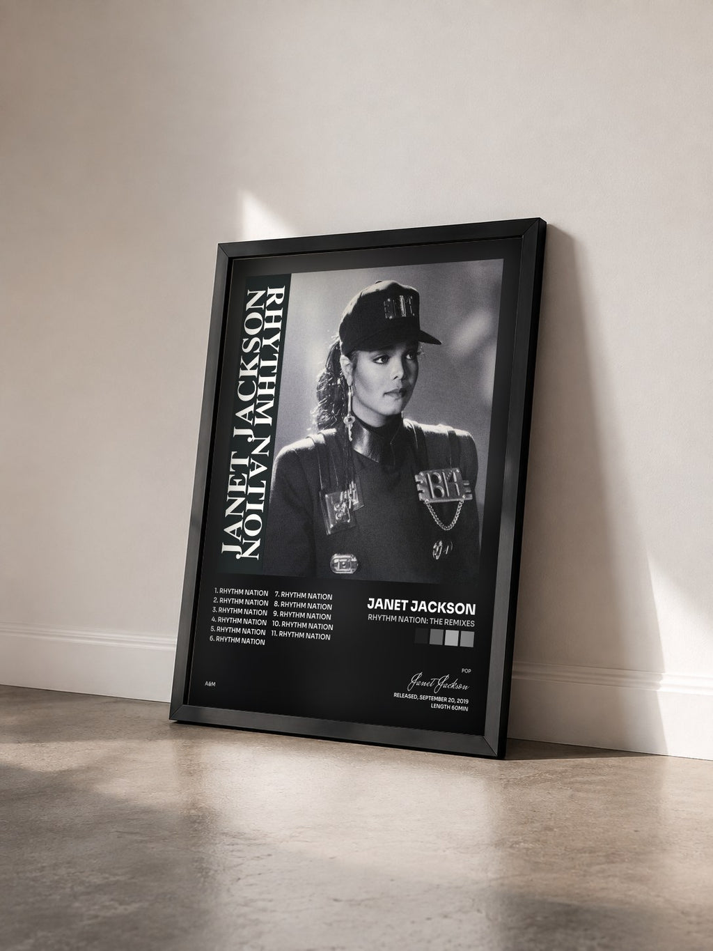 #noir Rhythm Nation: The Remixes de Janet Jackson en lámina enmarcada vista de tres cuartos, marco negro