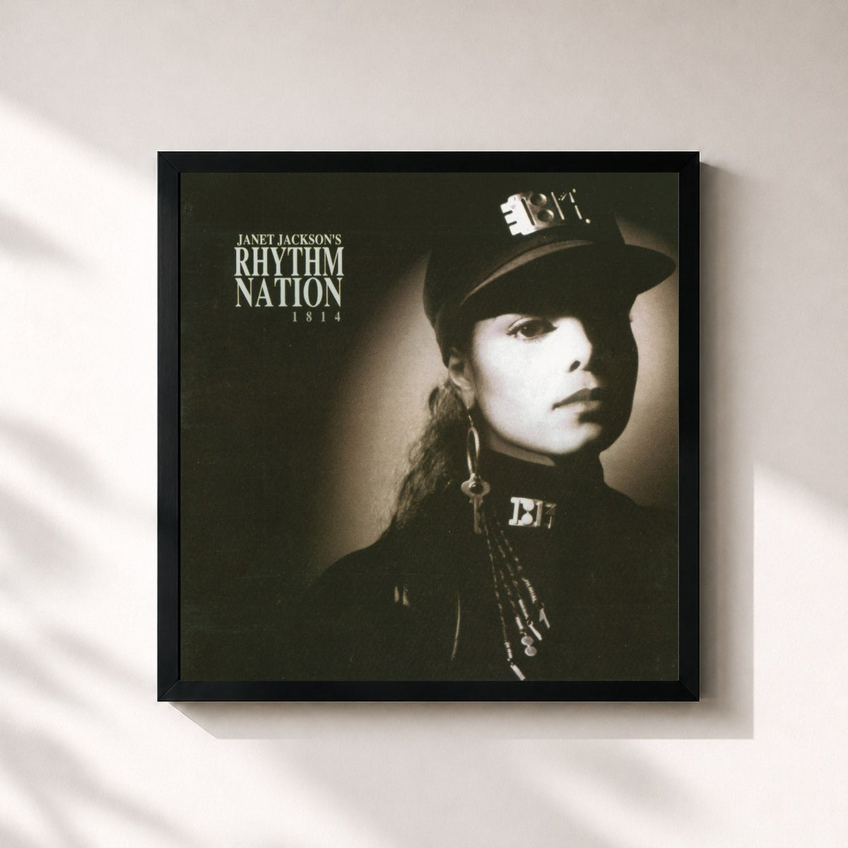 #noir Tableau carré de l'album Rhythm Nation 1814 de Janet Jackson, cadre noir 32x32 cm