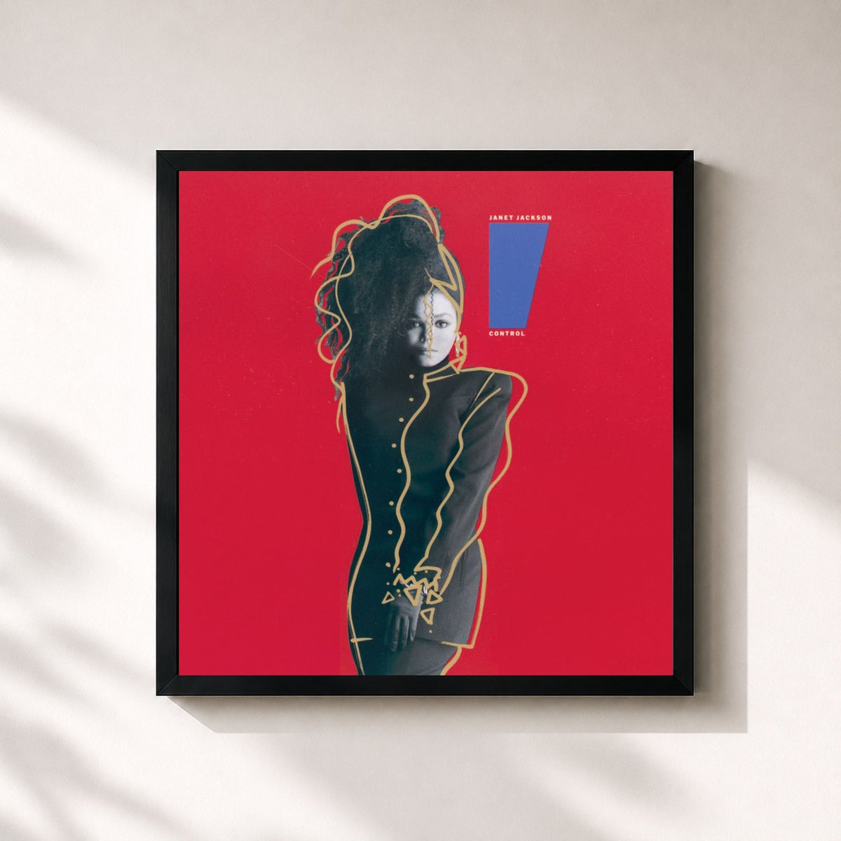 #noir Tableau carré de l'album Control de Janet Jackson, cadre noir 32x32 cm
