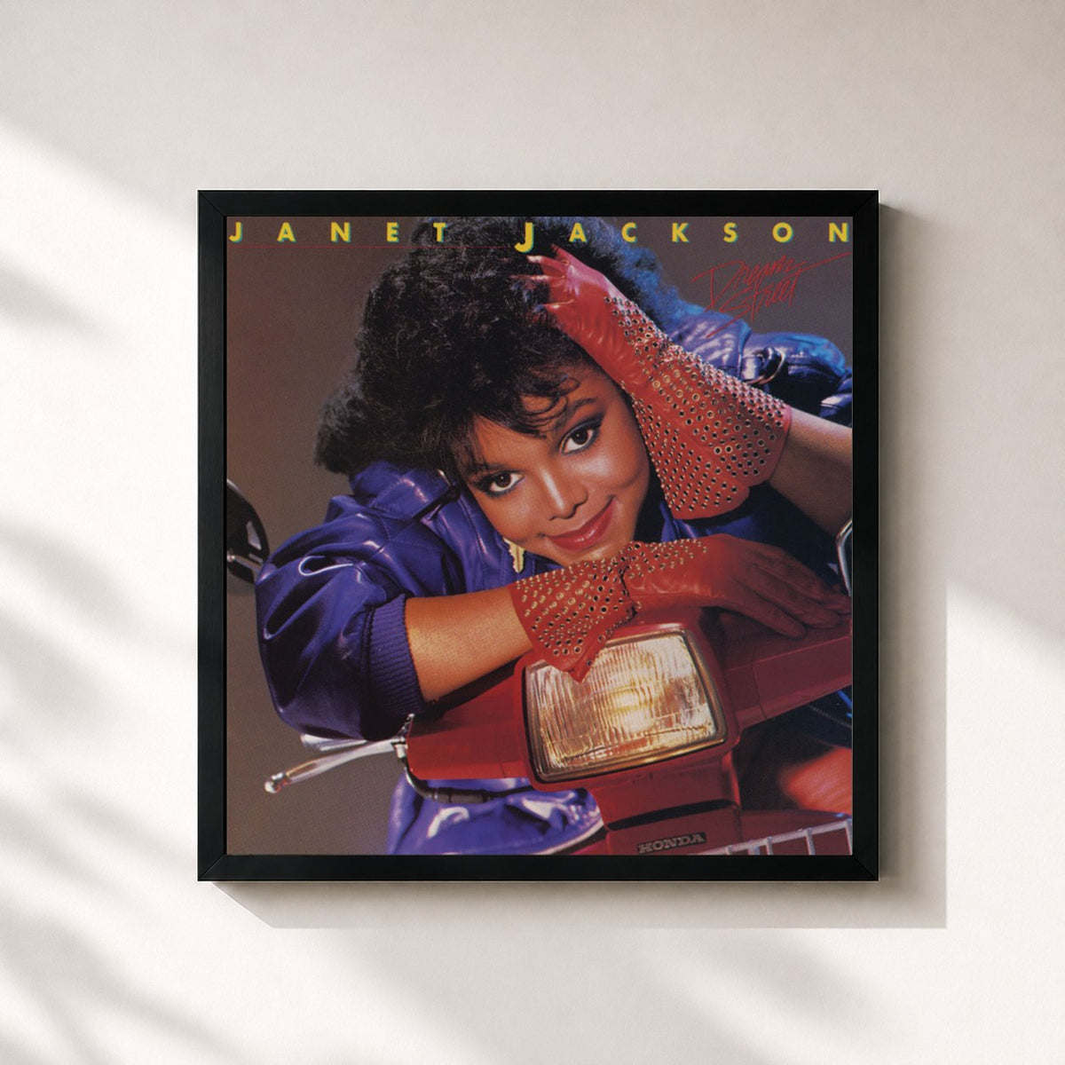#noir Tableau carré de l'album Dream Street de Janet Jackson, cadre noir 32x32 cm