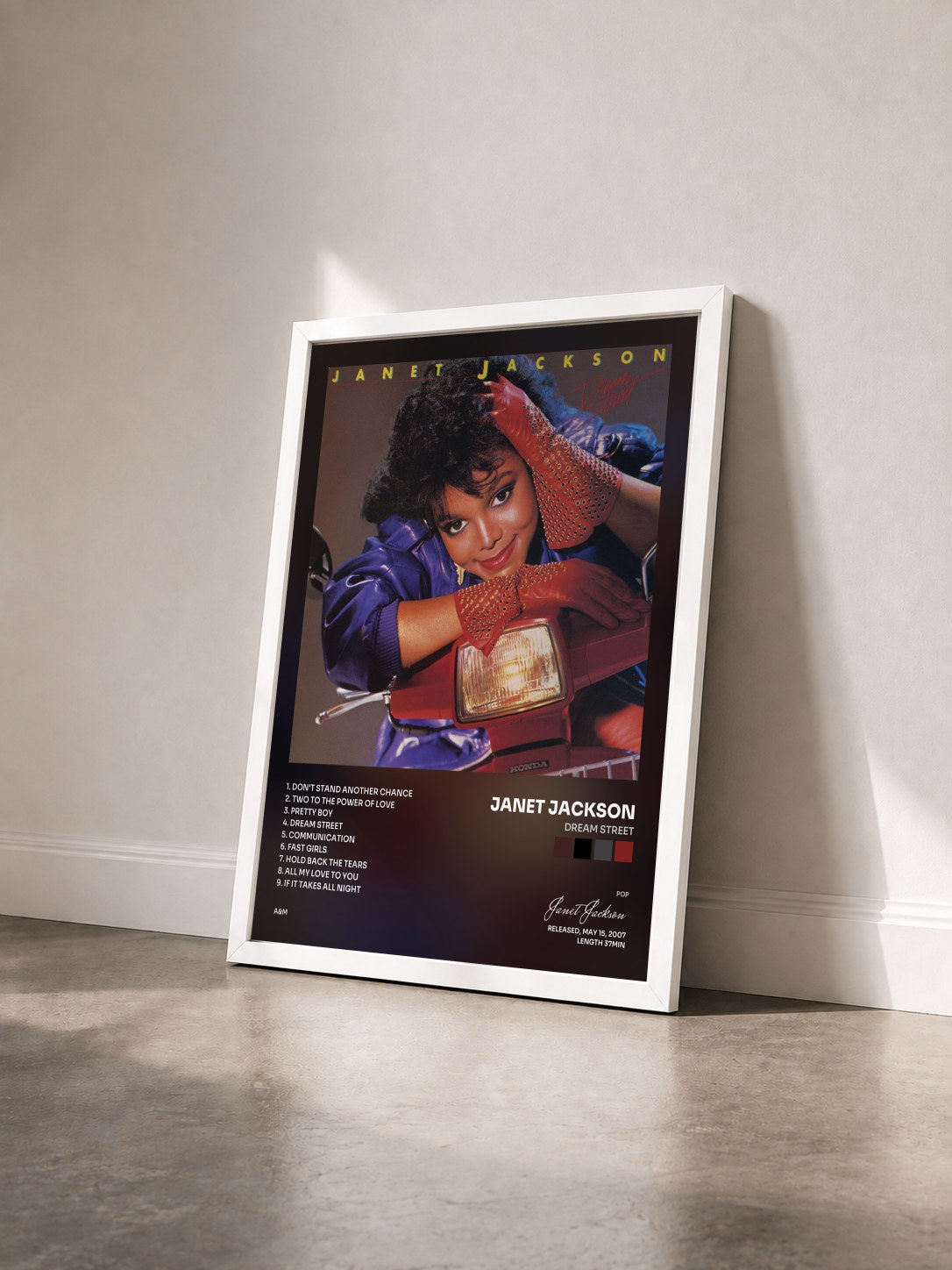 #blanc Tableau de l'album Dream Street de Janet Jackson vu de trois quarts, cadre blanc