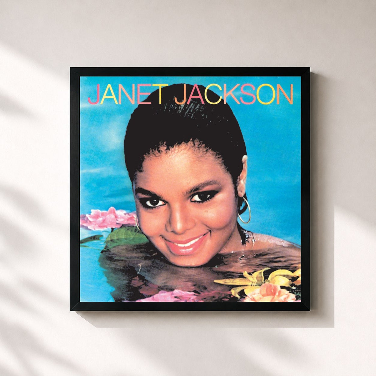 #noir Tableau carré de l'album Janet Jackson de Janet Jackson, cadre noir 32x32 cm