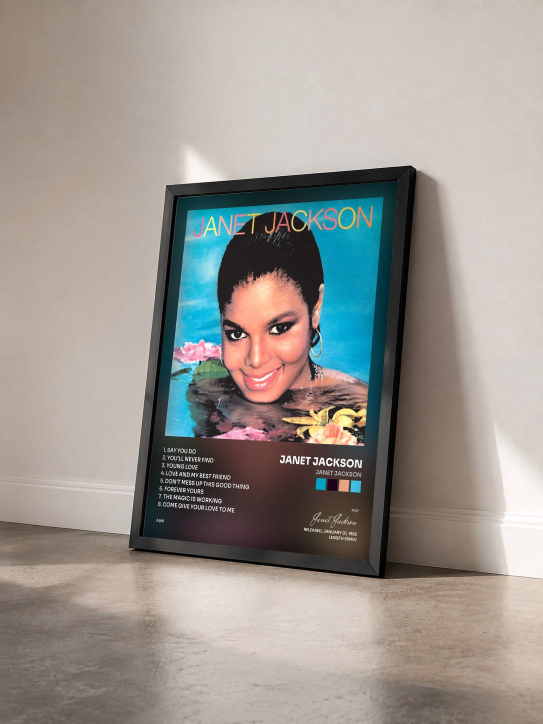 #noir Tableau de l'album Janet Jackson de Janet Jackson vu de trois quarts, cadre noir