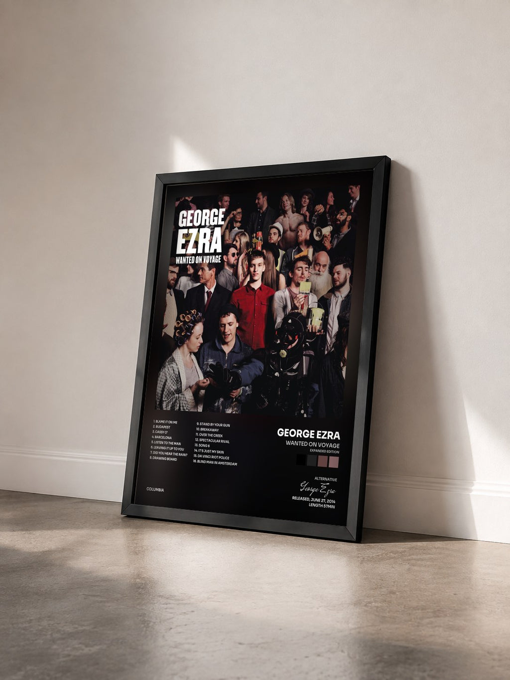 #noir Wanted on Voyage (Expanded Edition) de George Ezra en lámina enmarcada vista de tres cuartos, marco negro