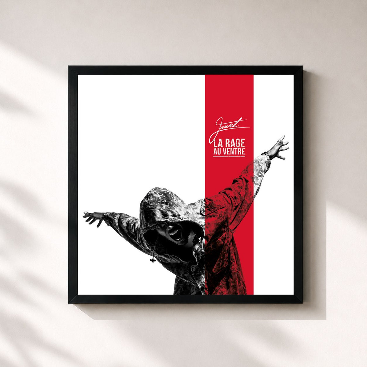 #noir La rage au ventre de Jewel Usain en lámina cuadrada enmarcada, marco negro de 32x32 cm