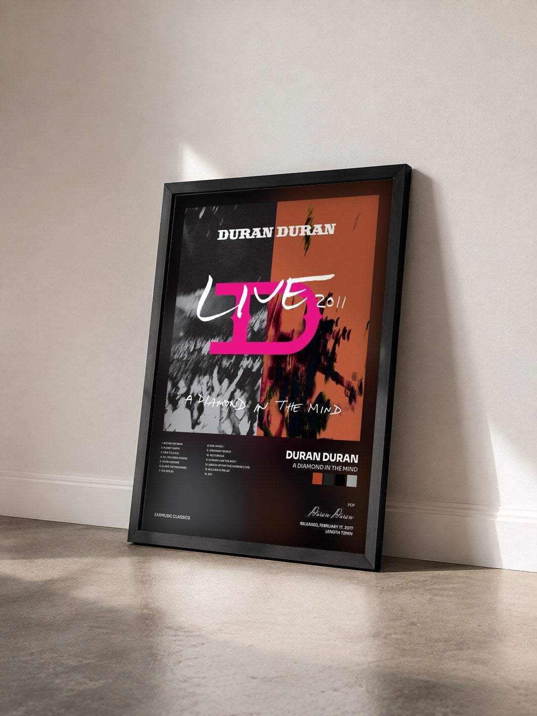 #noir Tableau de l'album A Diamond in the Mind de Duran Duran vu de trois quarts, cadre noir