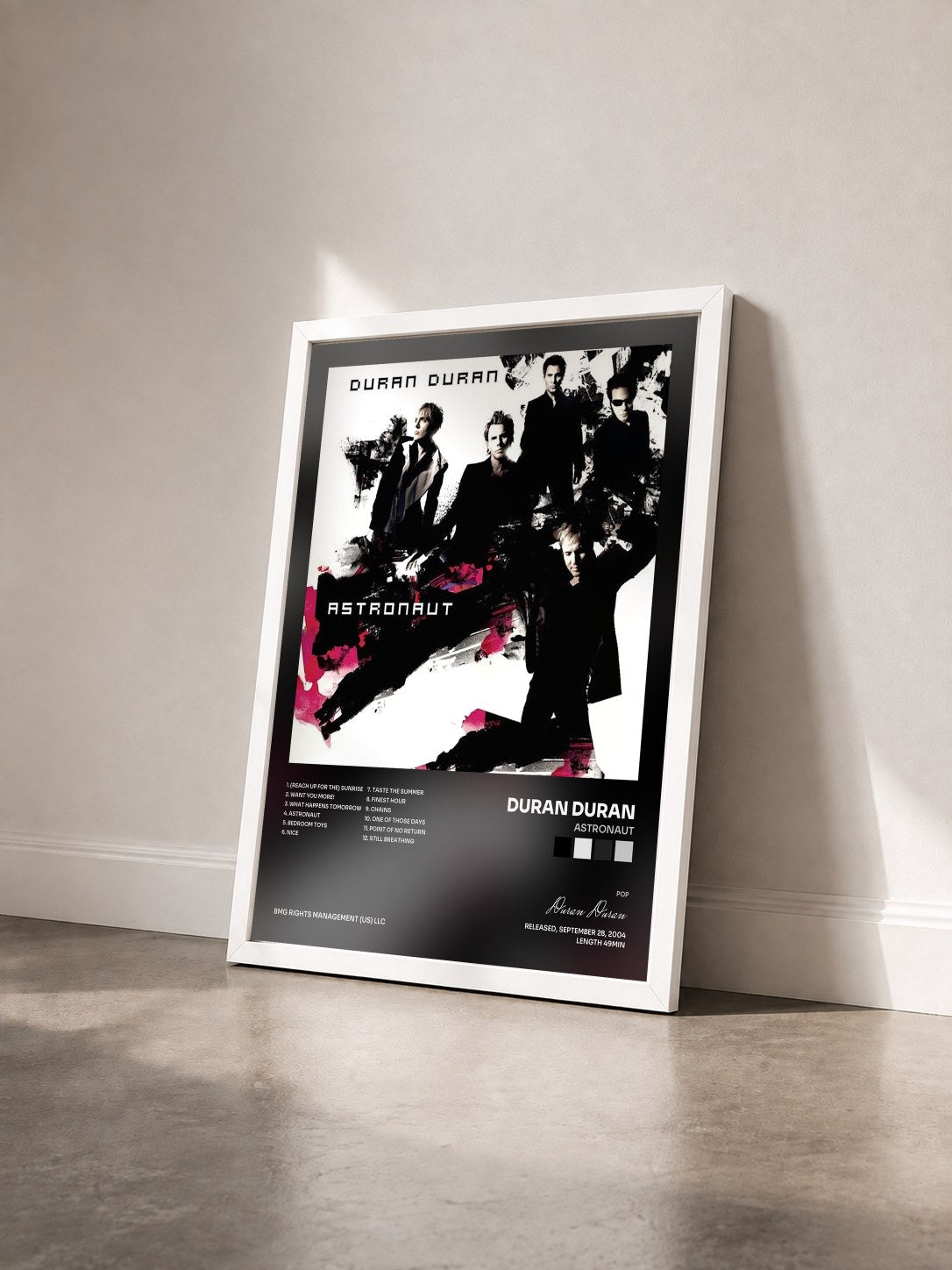 #blanc Tableau de l'album Astronaut de Duran Duran vu de trois quarts, cadre blanc
