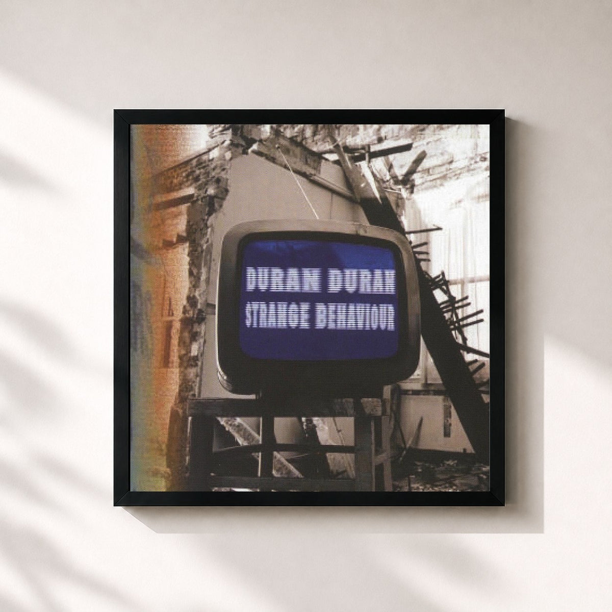 #noir Tableau carré de l'album Strange Behaviour de Duran Duran, cadre noir 32x32 cm