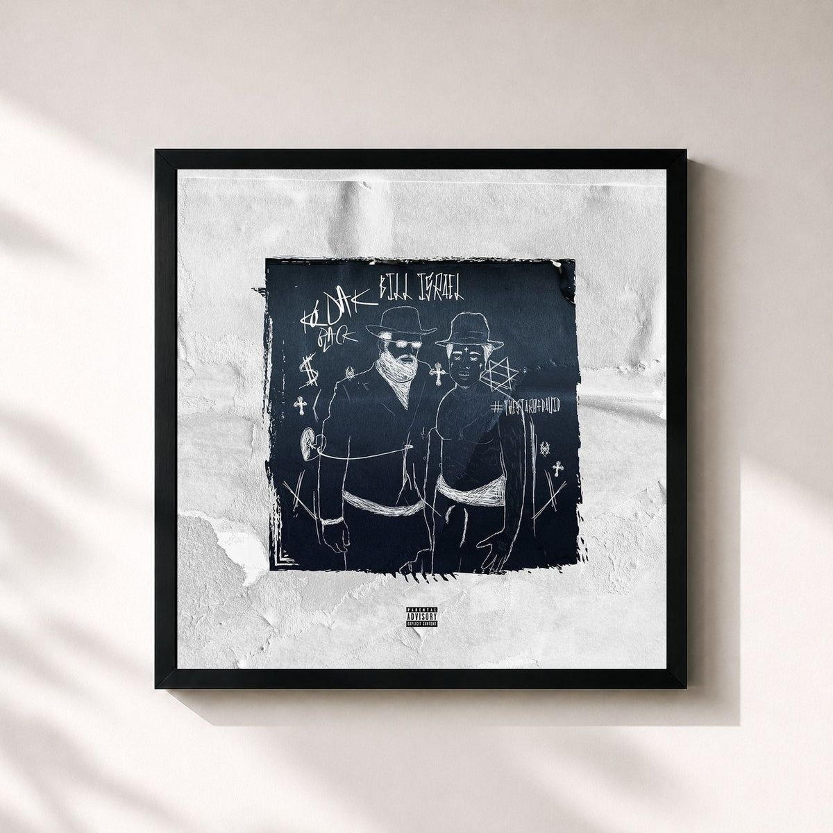 #noir Tableau carré de l'album Bill Israel de Kodak Black, cadre noir 32x32 cm