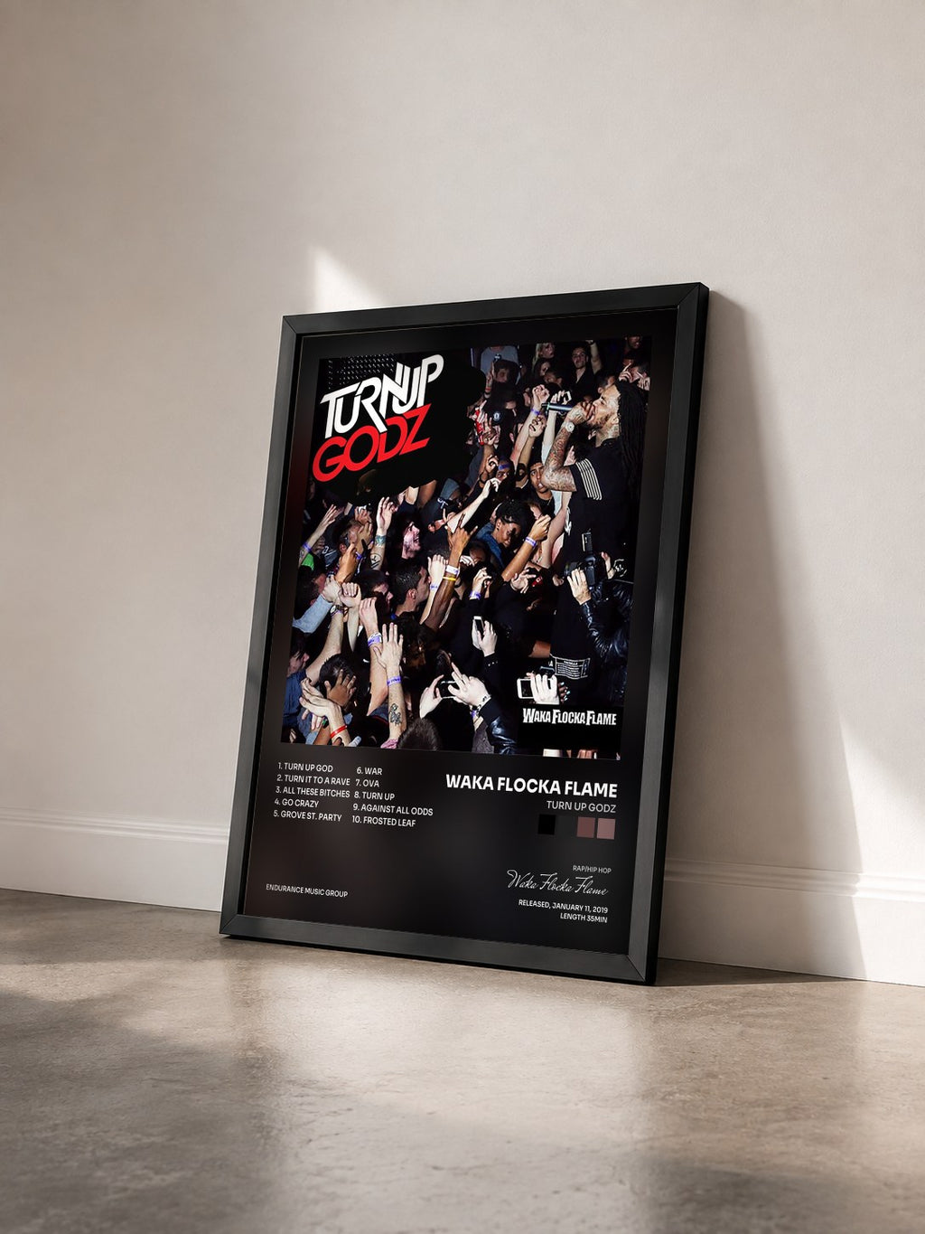#noir Tableau de l'album Turn Up Godz de Waka Flocka Flame vu de trois quarts, cadre noir