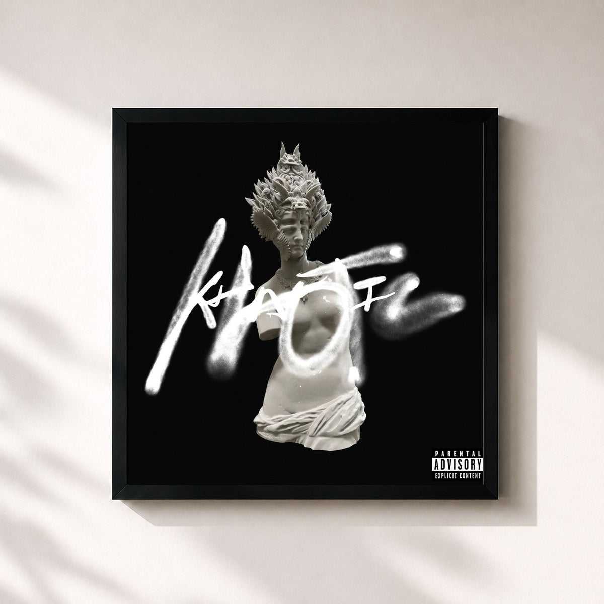 #noir Tableau carré de l'album Khaotic de Wiz Khalifa, cadre noir 32x32 cm