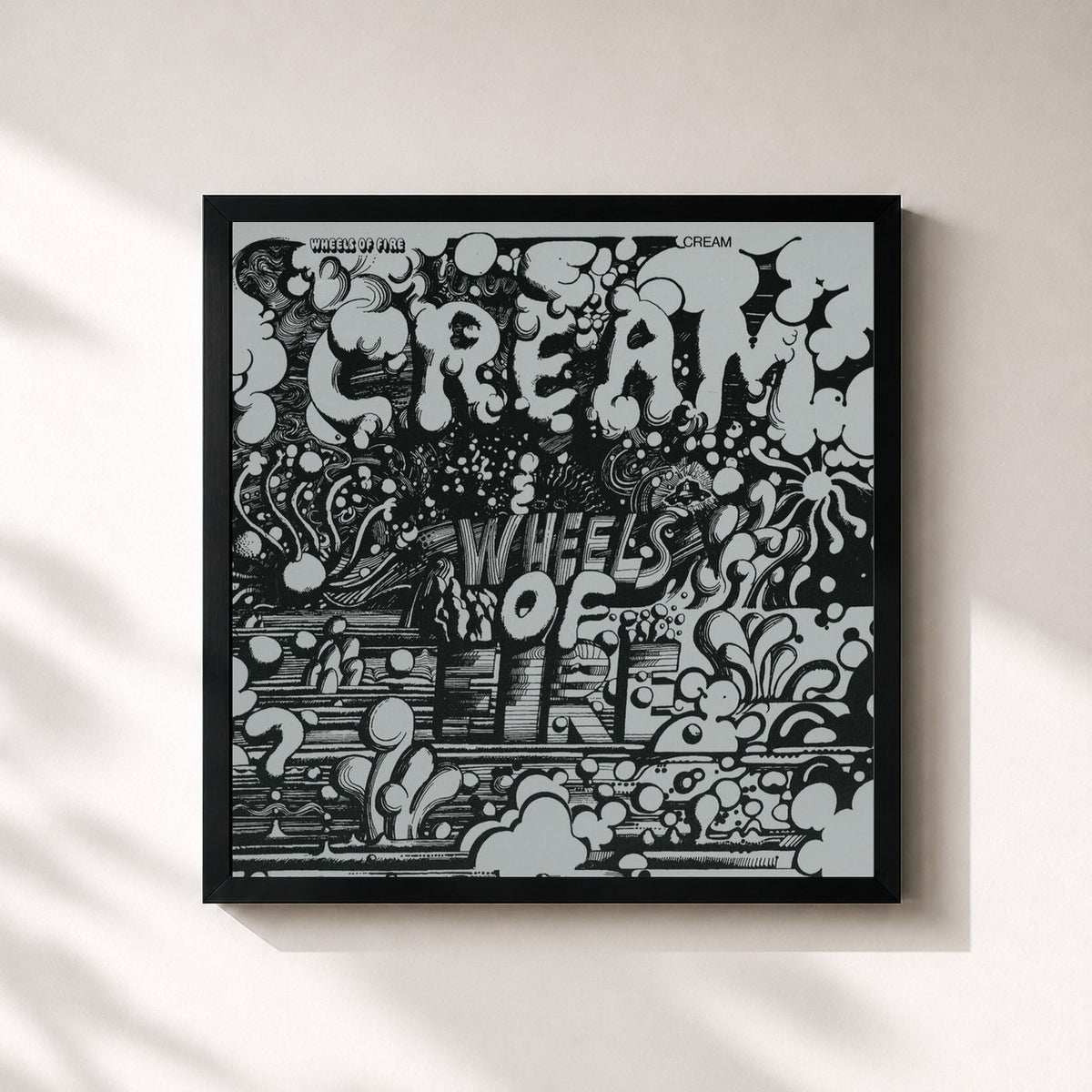 #noir Wheels Of Fire by Cream as a square framed art print, black 32x32 cm frame