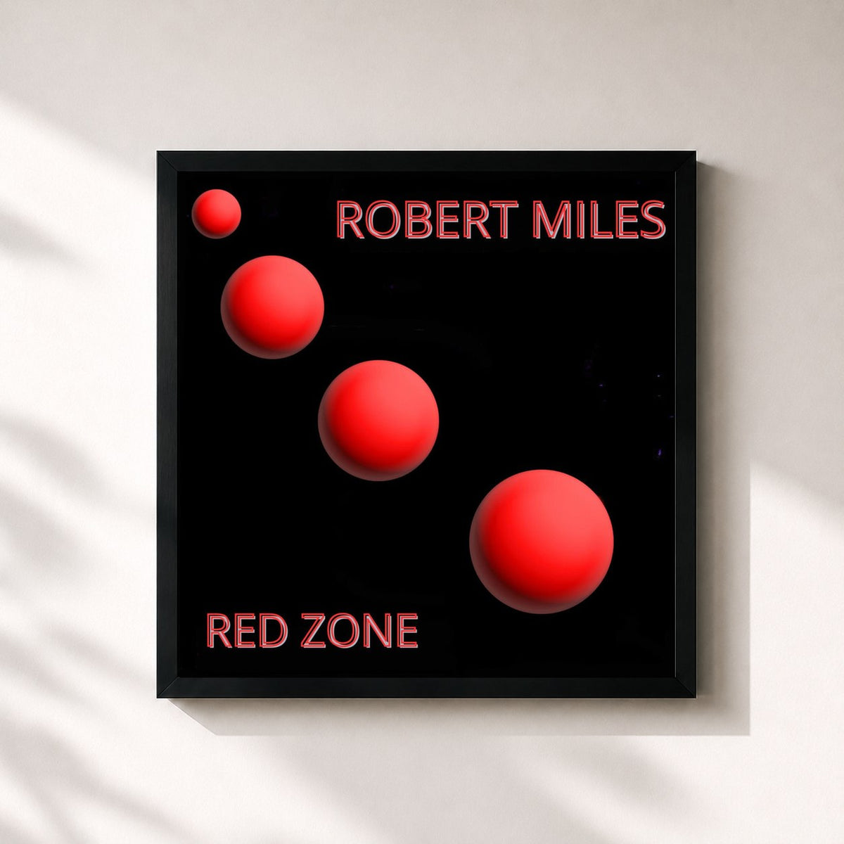 #noir Tableau carré de l'album Red Zone de Robert Miles, cadre noir 32x32 cm