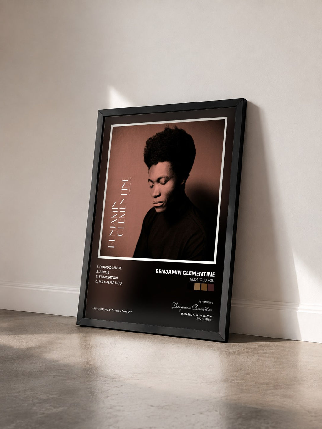 #noir Tableau de l'album Glorious You de Benjamin Clementine vu de trois quarts, cadre noir