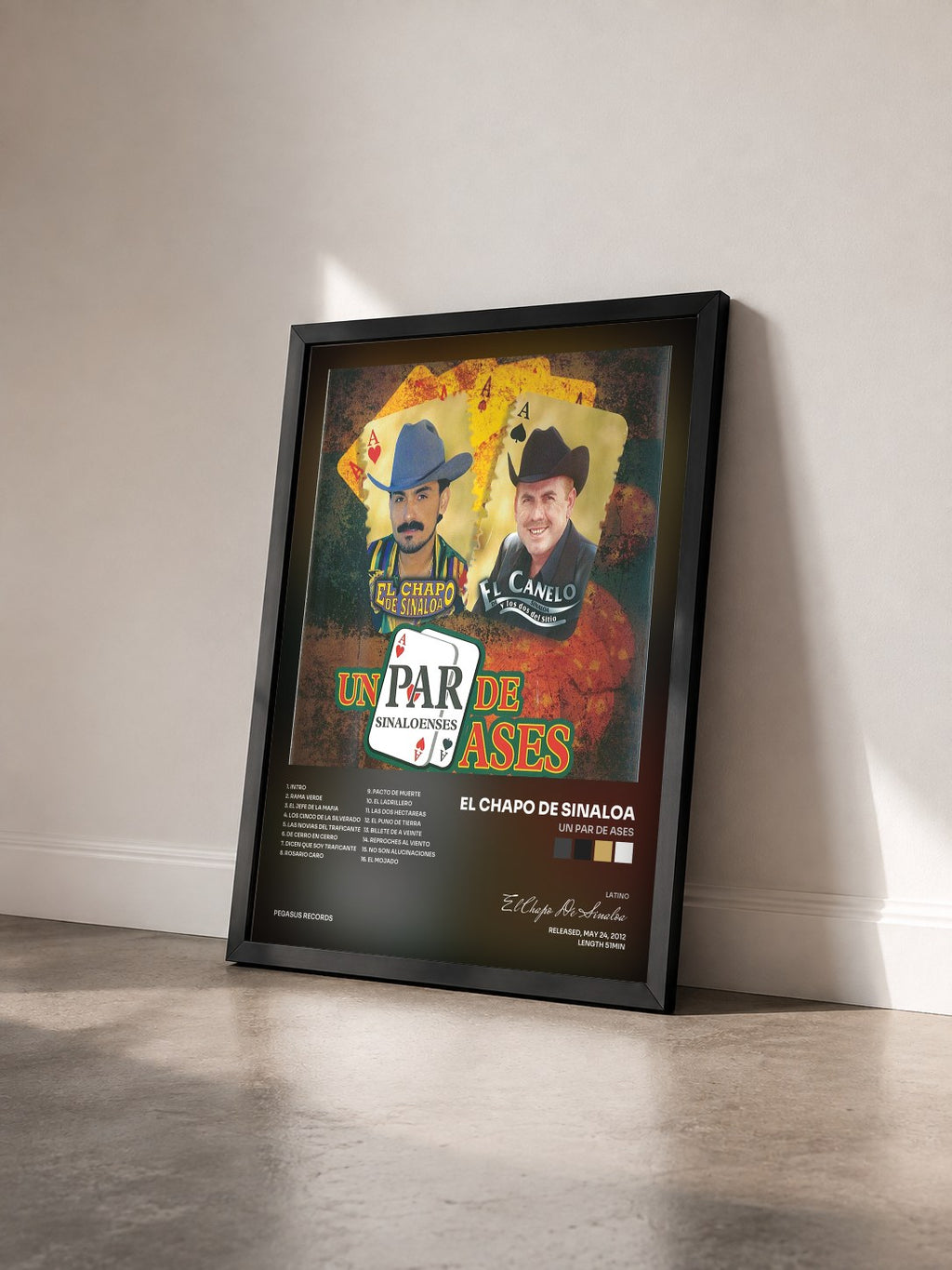 #noir Tableau de l'album Un Par De Ases de El Chapo De Sinaloa vu de trois quarts, cadre noir