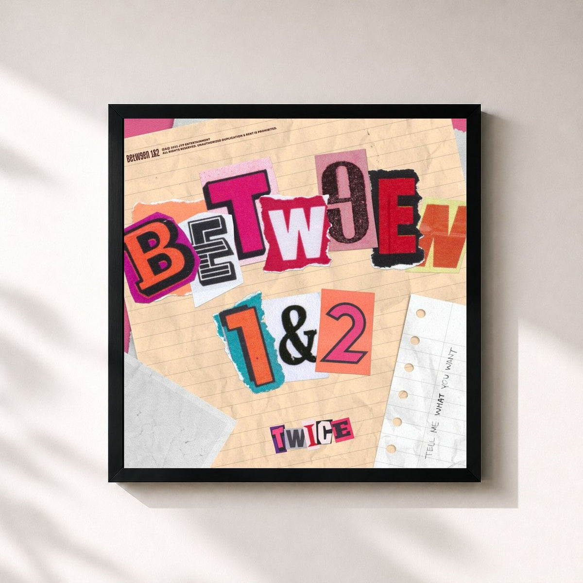 #noir Tableau carré de l'album BETWEEN 1&2 de TWICE, cadre noir 32x32 cm