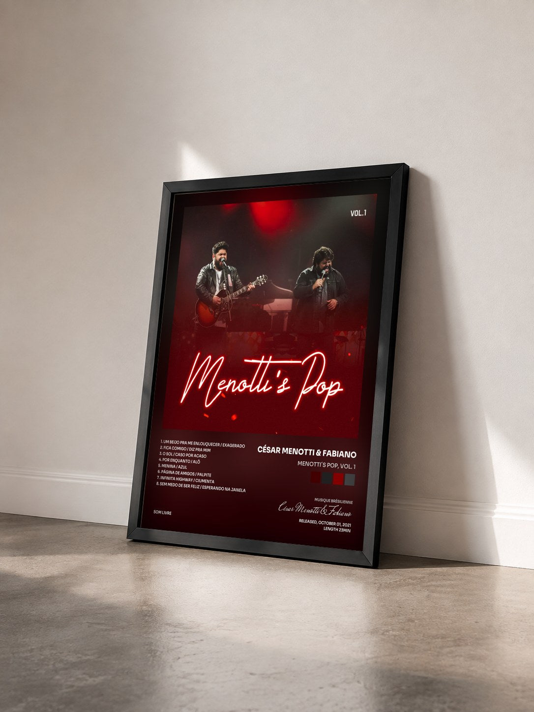 #noir Tableau de l'album Menotti´s Pop, Vol. 1 de César Menotti & Fabiano vu de trois quarts, cadre noir