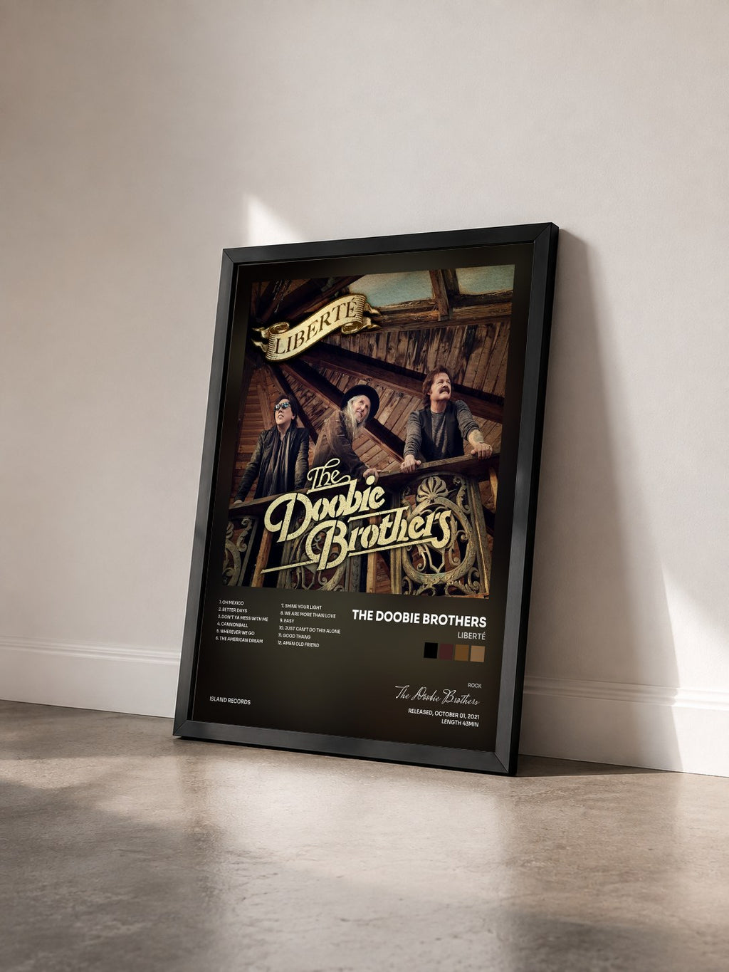 #noir Tableau de l'album Liberté de The Doobie Brothers vu de trois quarts, cadre noir