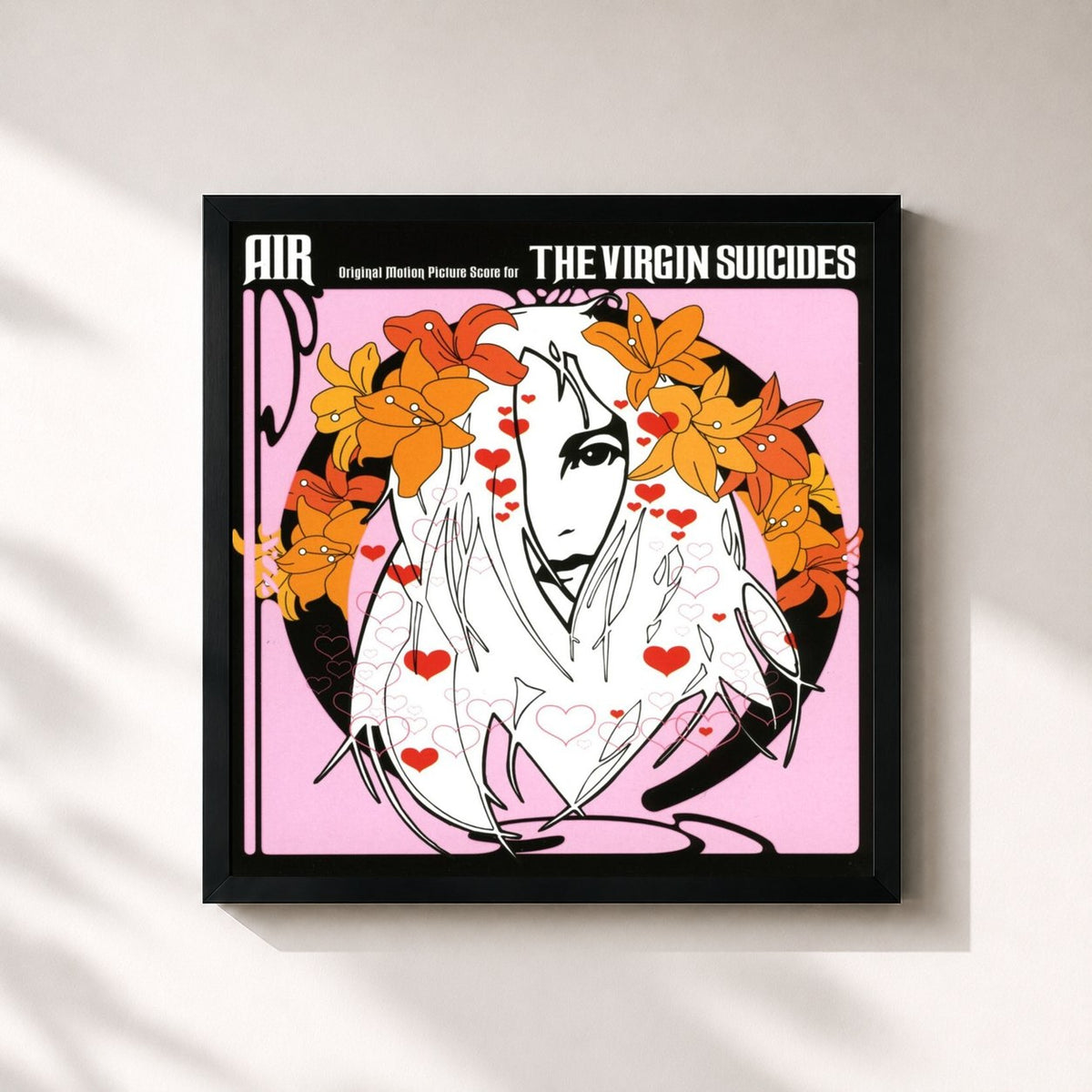 #noir Tableau carré de l'album The Virgin Suicides (Original Motion Picture Score) de Air, cadre noir 32x32 cm