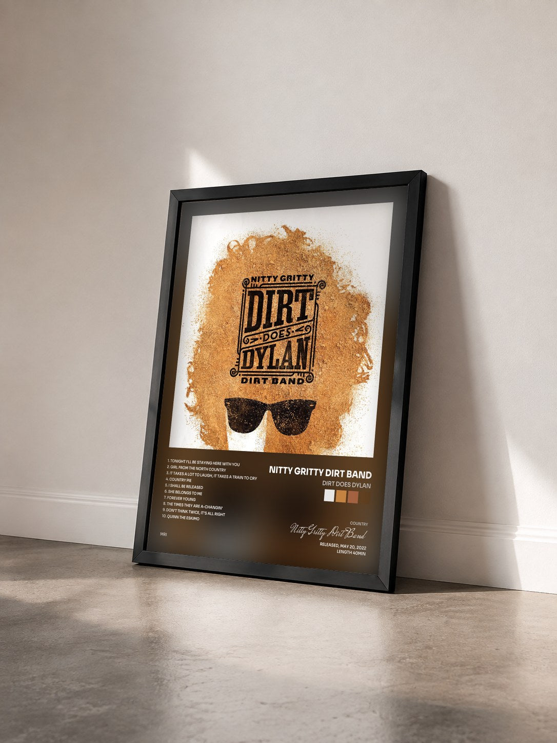 #noir Tableau de l'album Dirt Does Dylan de Nitty Gritty Dirt Band vu de trois quarts, cadre noir