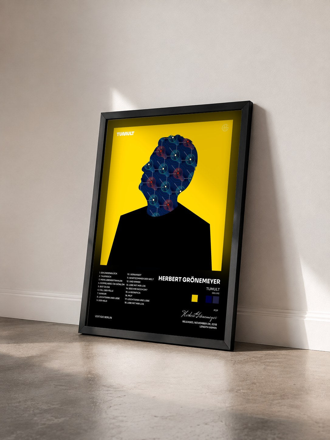 #noir Tableau de l'album TUMULT (Deluxe) de Herbert Grönemeyer vu de trois quarts, cadre noir