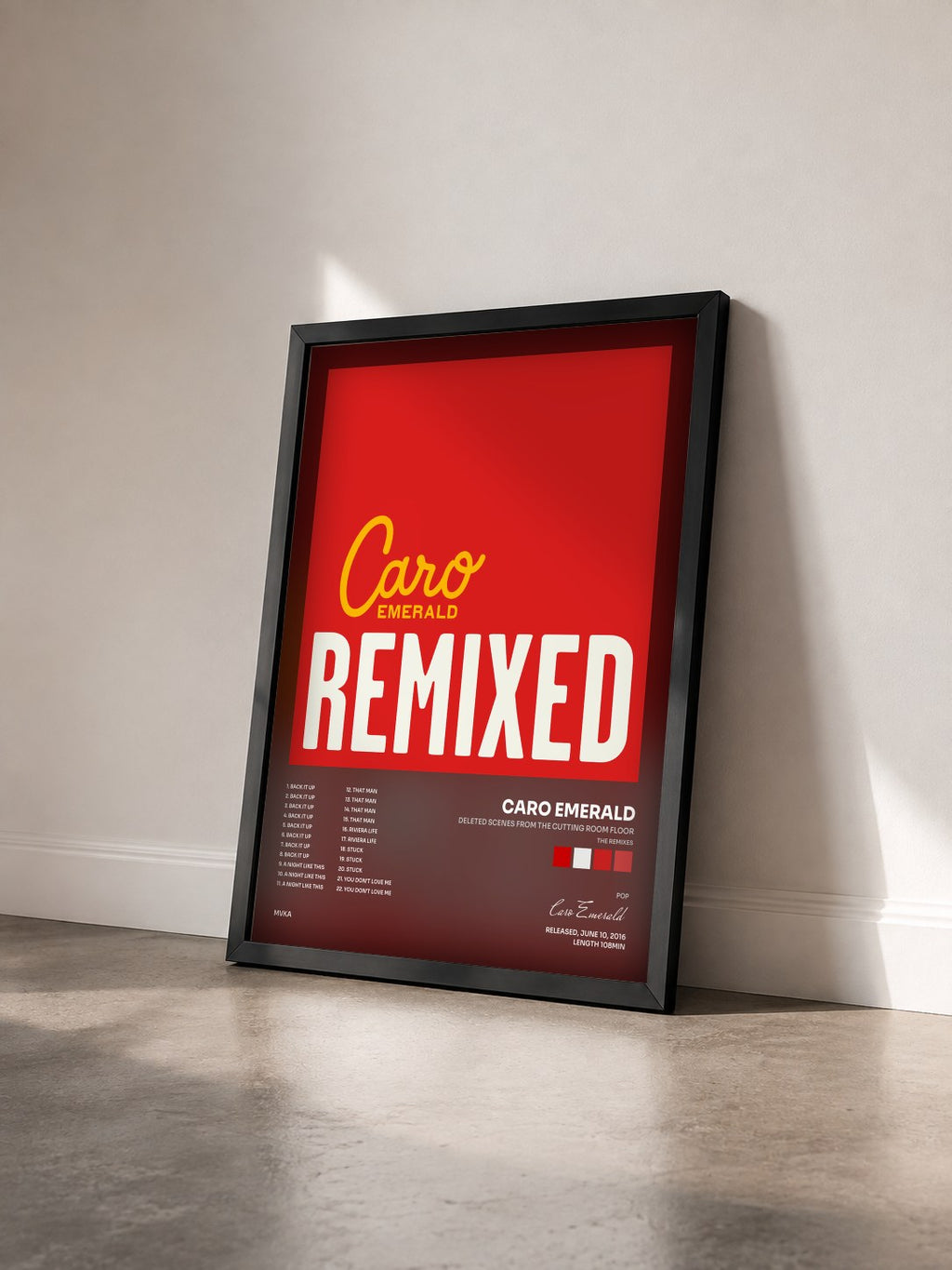 #noir Tableau de l'album Deleted Scenes From The Cutting Room Floor (The Remixes) de Caro Emerald vu de trois quarts, cadre noir