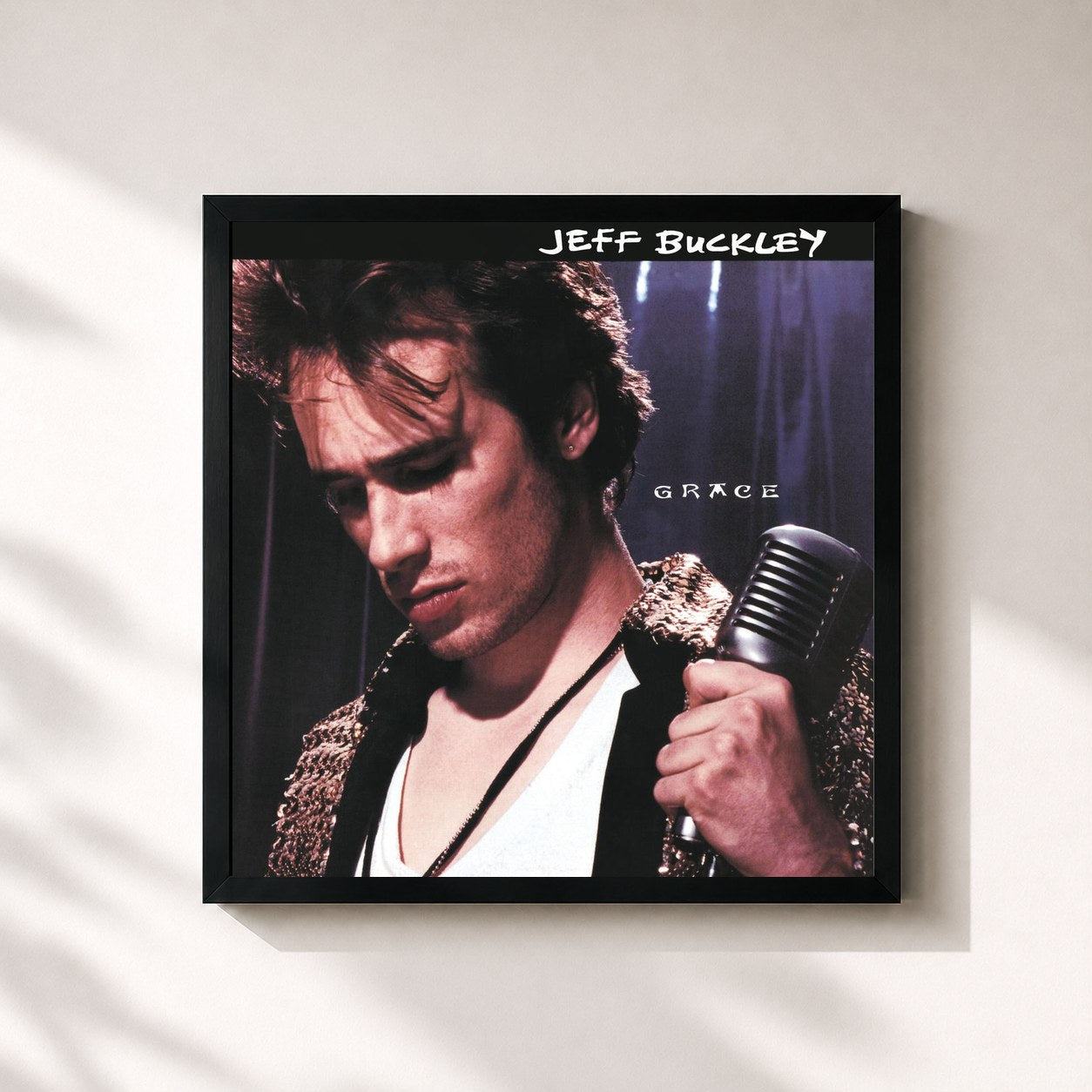 #noir Tableau carré de l'album Grace de Jeff Buckley, cadre noir 32x32 cm