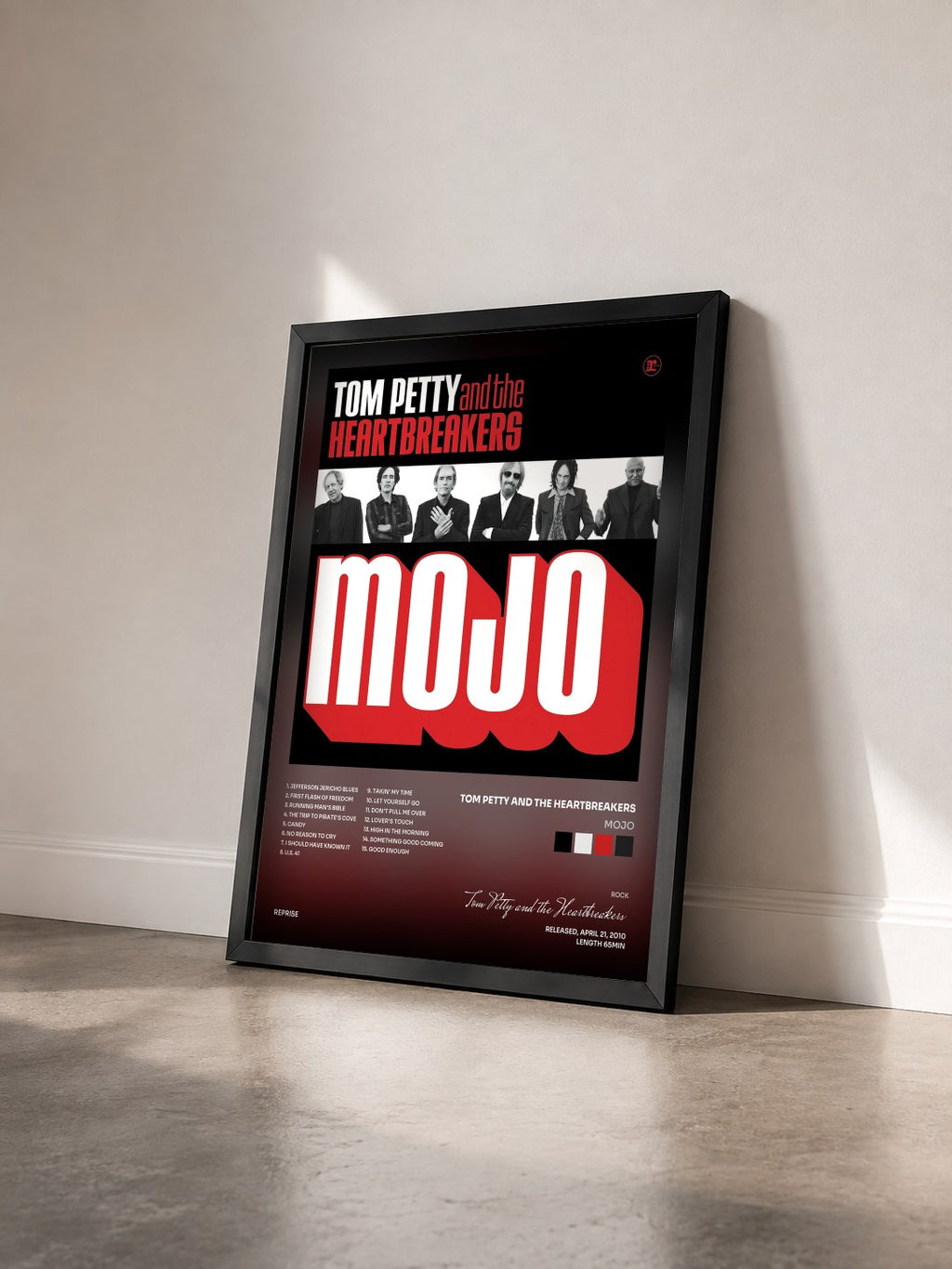 #noir Tableau de l'album Mojo de Tom Petty and the Heartbreakers vu de trois quarts, cadre noir