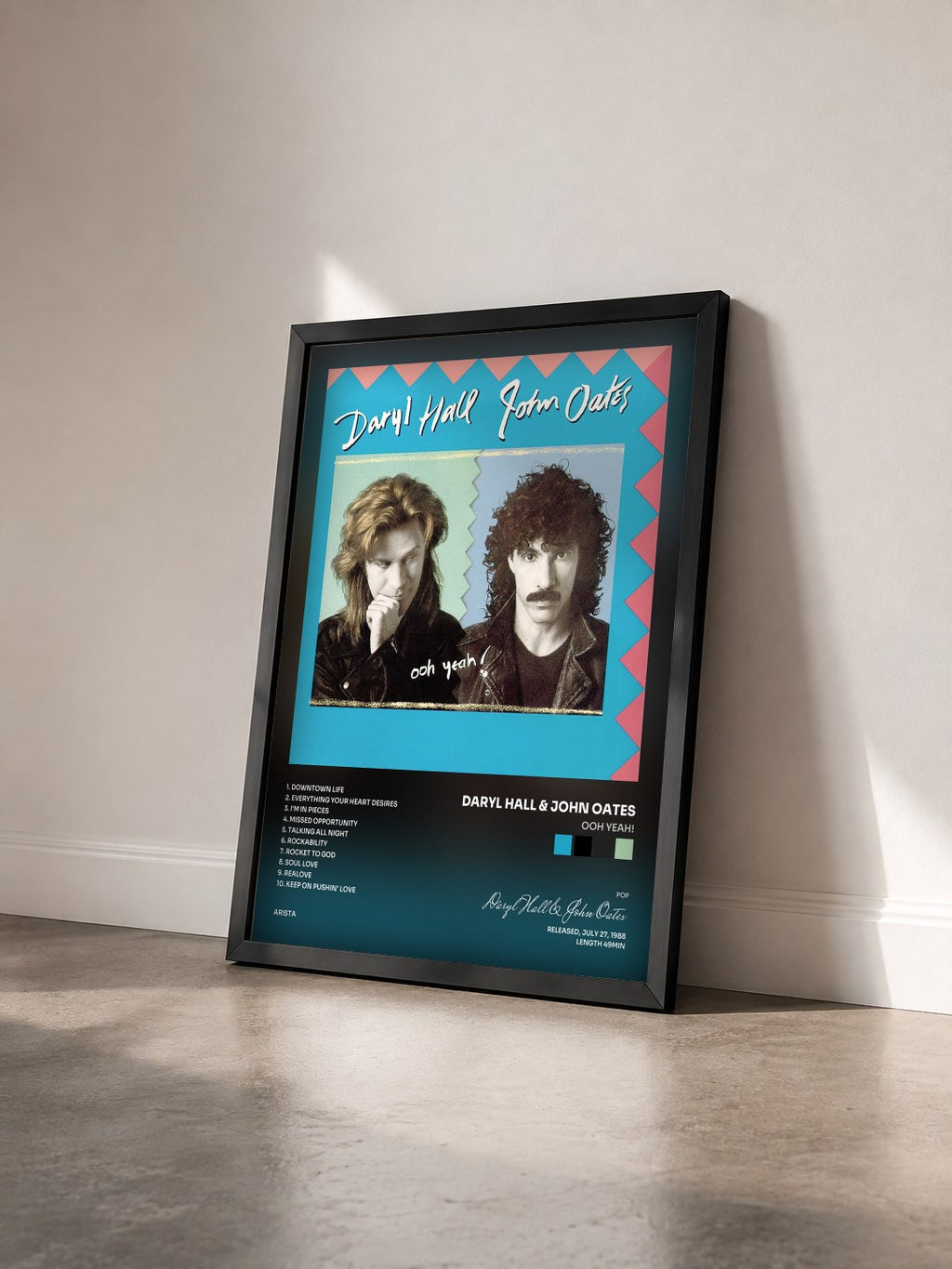 #noir Tableau de l'album Ooh Yeah! de Daryl Hall & John Oates vu de trois quarts, cadre noir