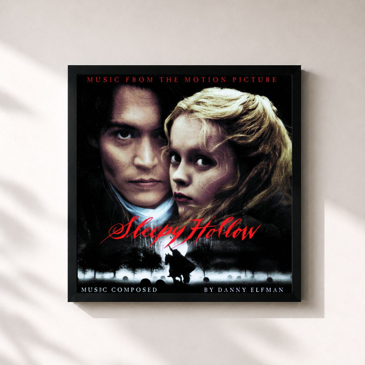 #noir Tableau carré de l'album Sleepy Hollow (Original Motion Picture Soundtrack) de Danny Elfman, cadre noir 32x32 cm