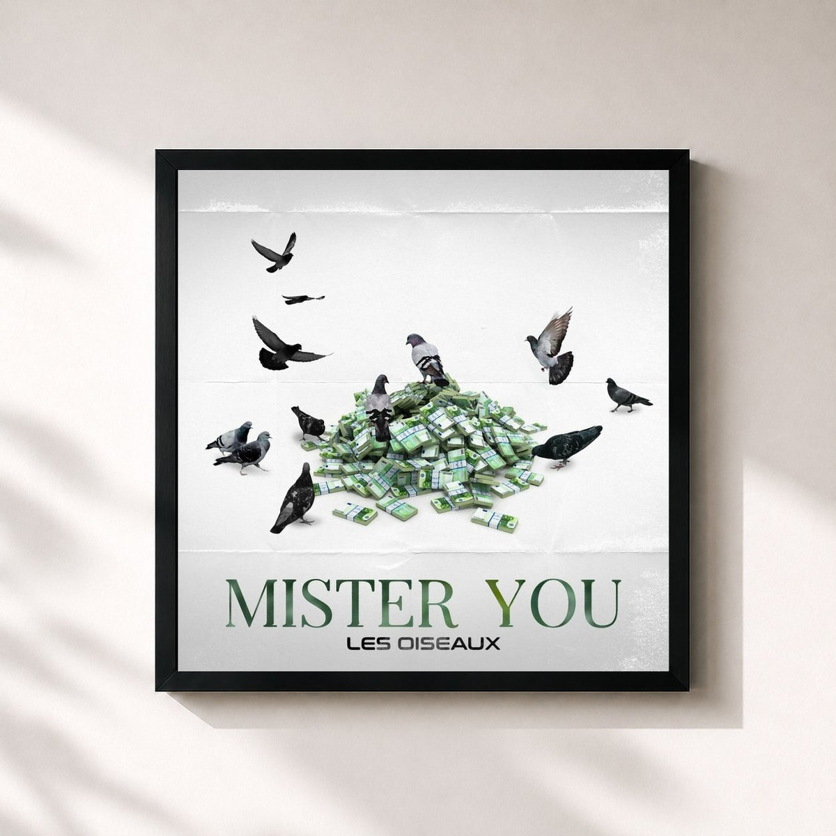 #noir Tableau carré de l'album Les oiseaux de Mister You, cadre noir 32x32 cm
