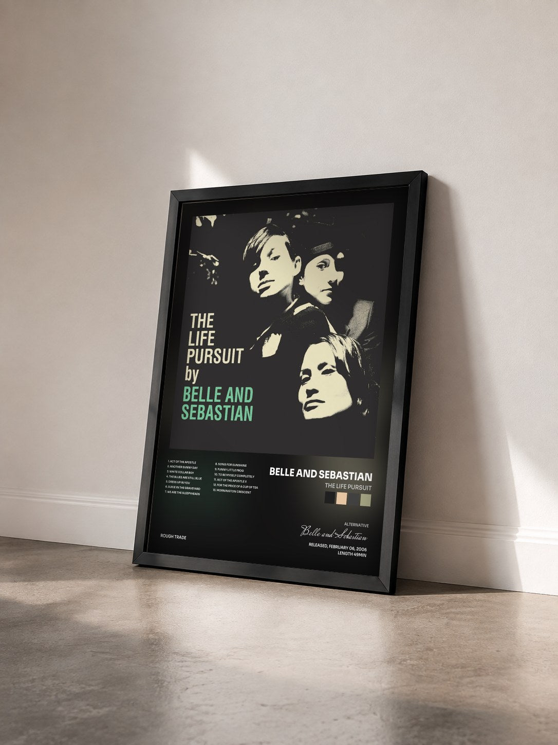 #noir Tableau de l'album The Life Pursuit de Belle and Sebastian vu de trois quarts, cadre noir