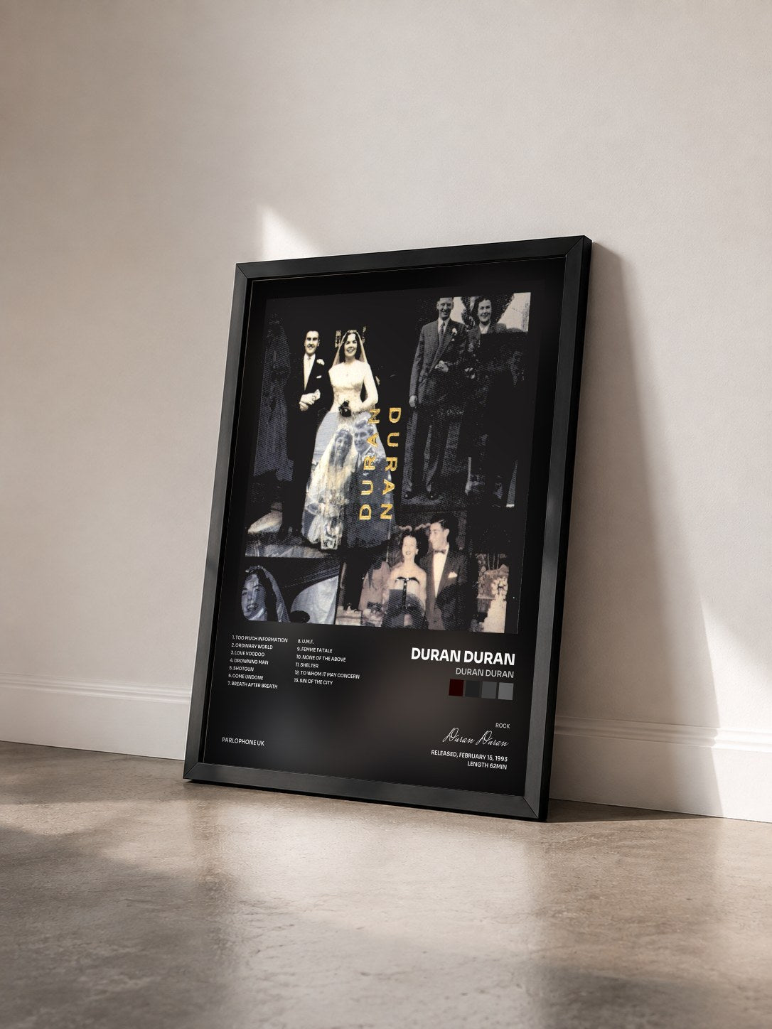 #noir Tableau de l'album Duran Duran de Duran Duran vu de trois quarts, cadre noir