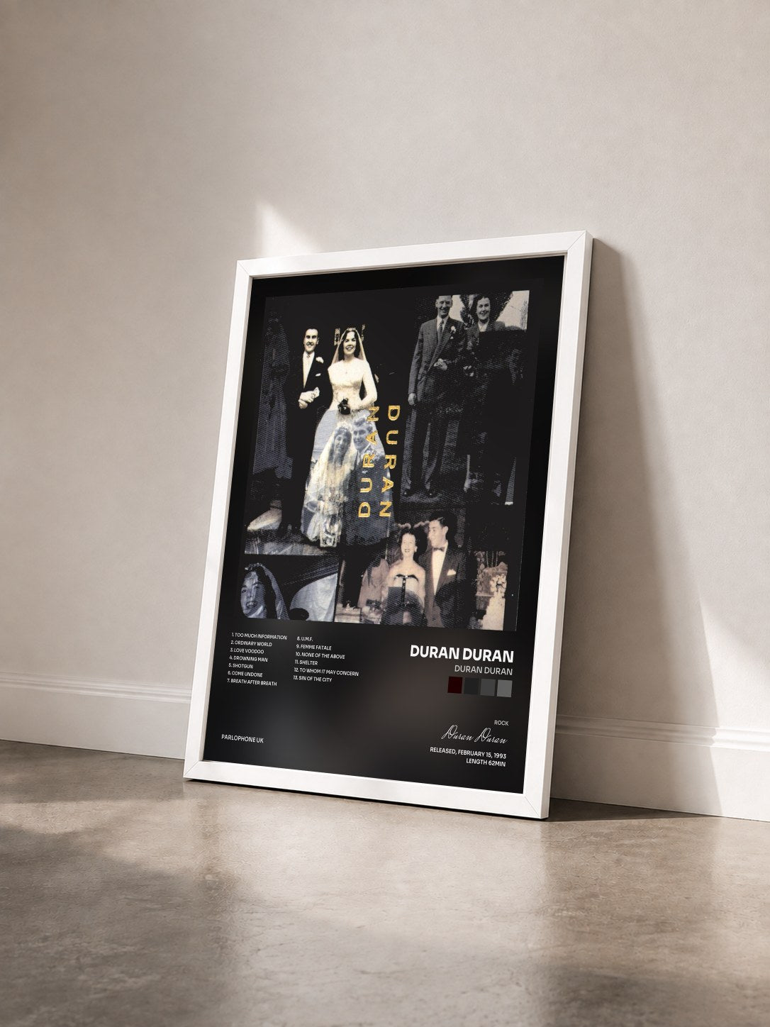 #blanc Tableau de l'album Duran Duran de Duran Duran vu de trois quarts, cadre blanc