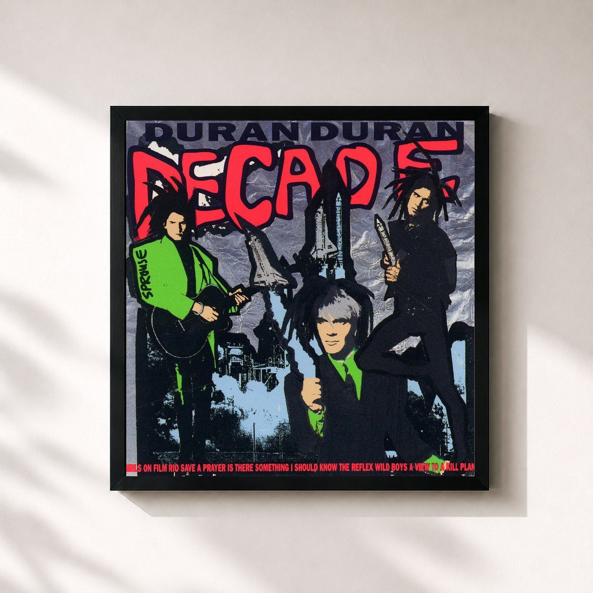 #noir Tableau carré de l'album Decade de Duran Duran, cadre noir 32x32 cm