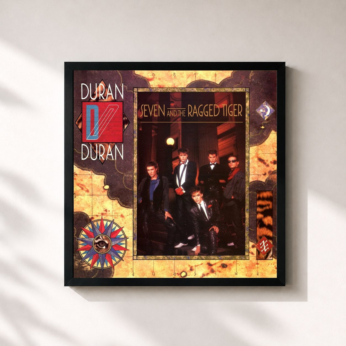 #noir Tableau carré de l'album Seven and the Ragged Tiger de Duran Duran, cadre noir 32x32 cm