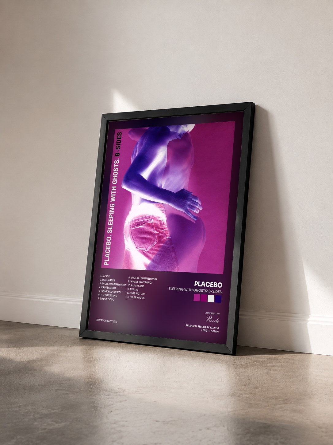 #noir Tableau de l'album Sleeping With Ghosts: B-Sides de Placebo vu de trois quarts, cadre noir