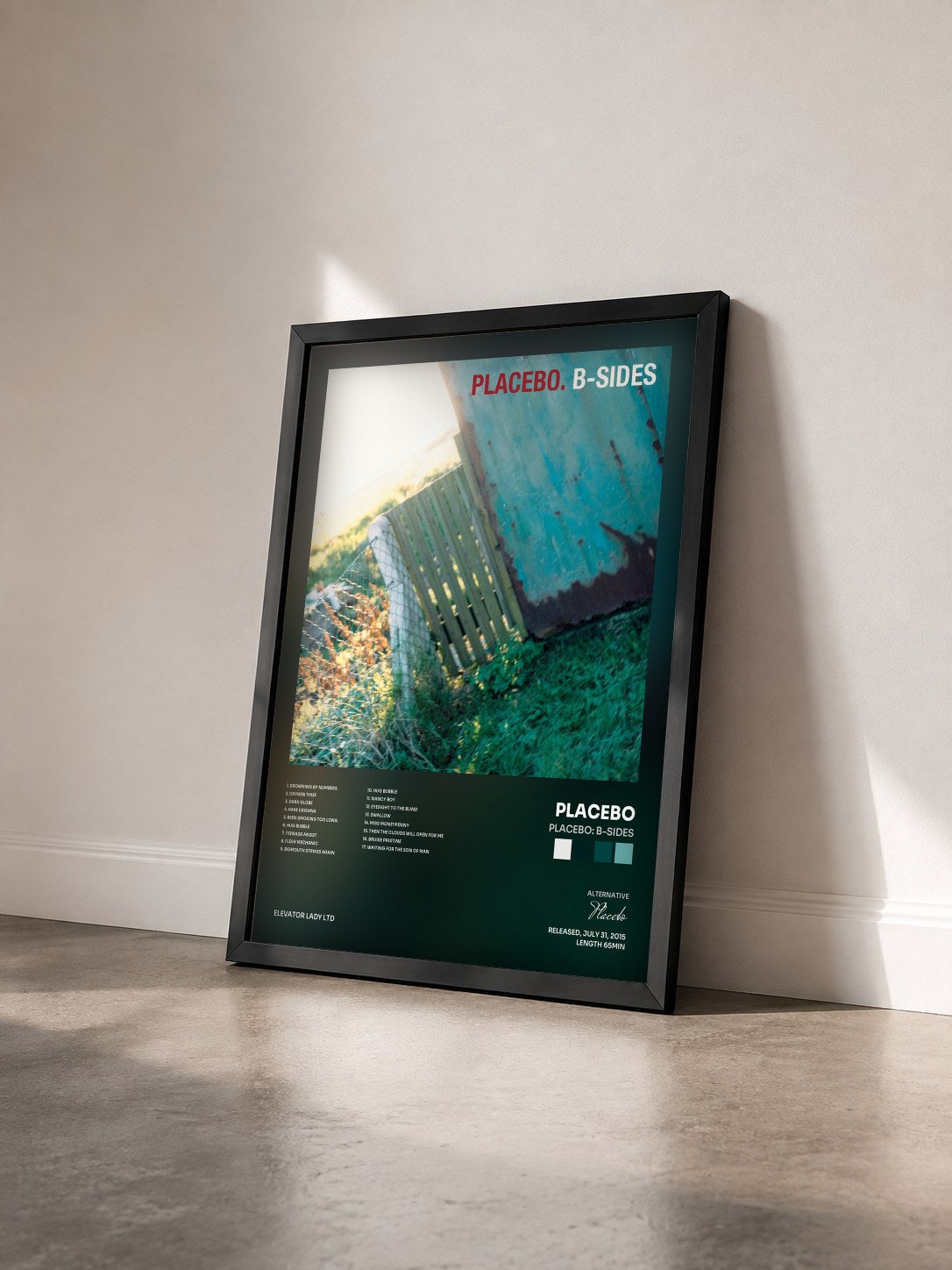 #noir Tableau de l'album Placebo: B-Sides de Placebo vu de trois quarts, cadre noir