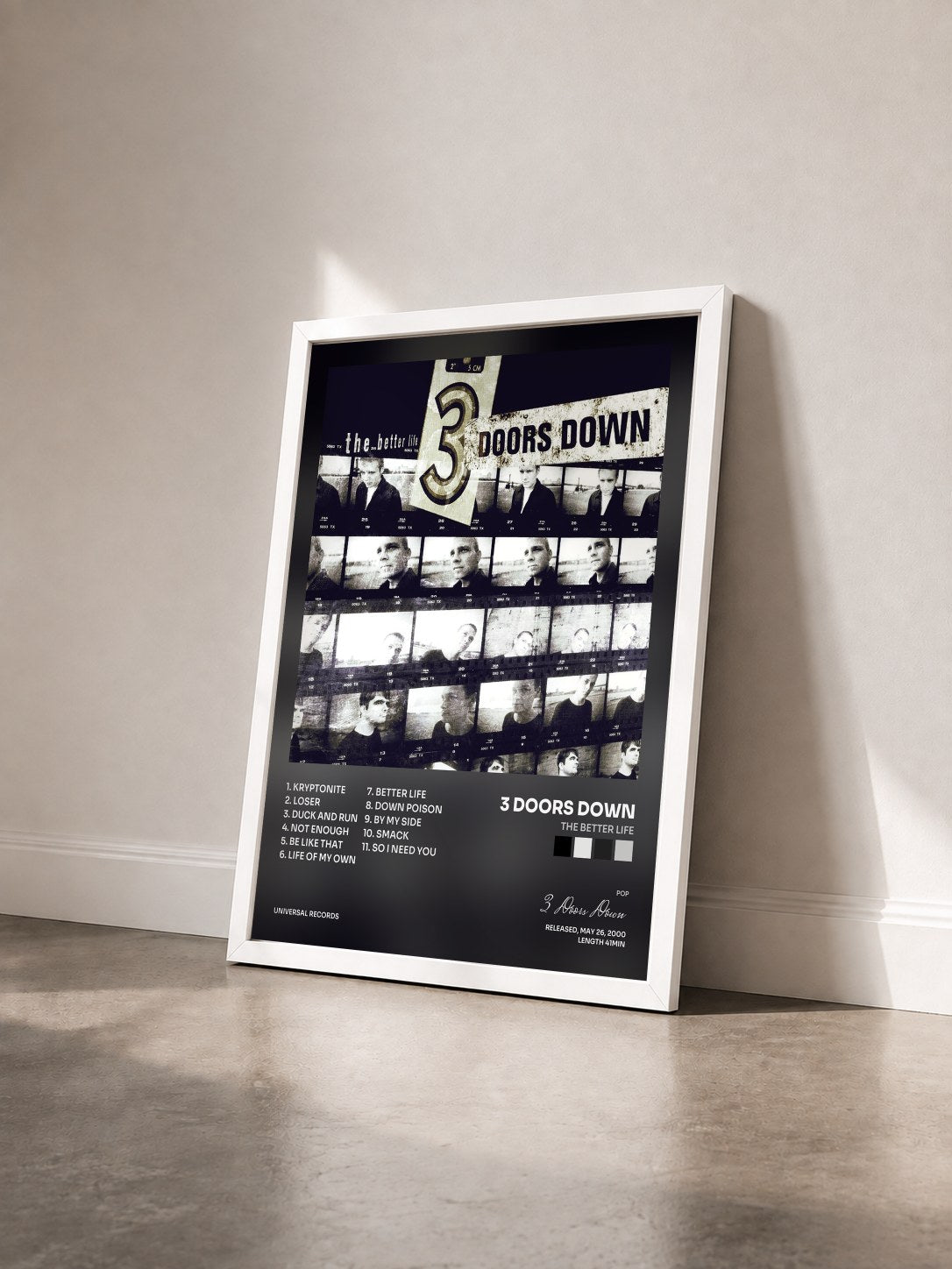 #blanc The Better Life von 3 Doors Down als gerahmter Kunstdruck von schräg gesehen, weißer Rahmen