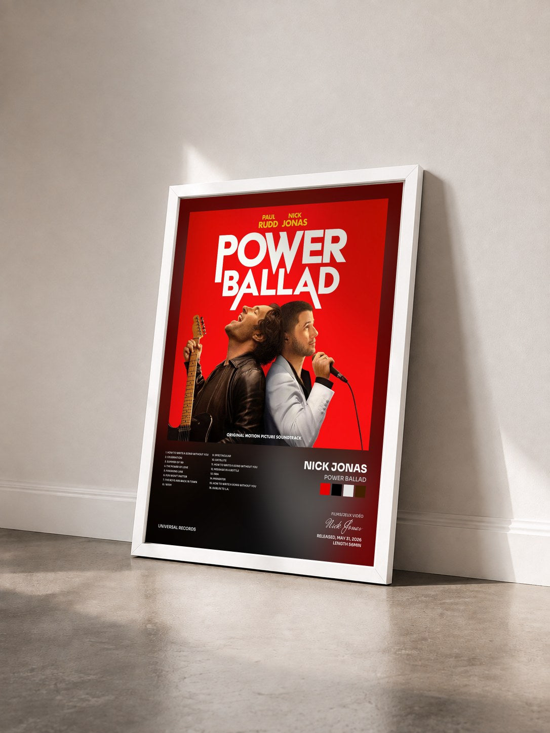 #blanc Power Ballad von Nick Jonas als gerahmter Kunstdruck von schräg gesehen, weißer Rahmen