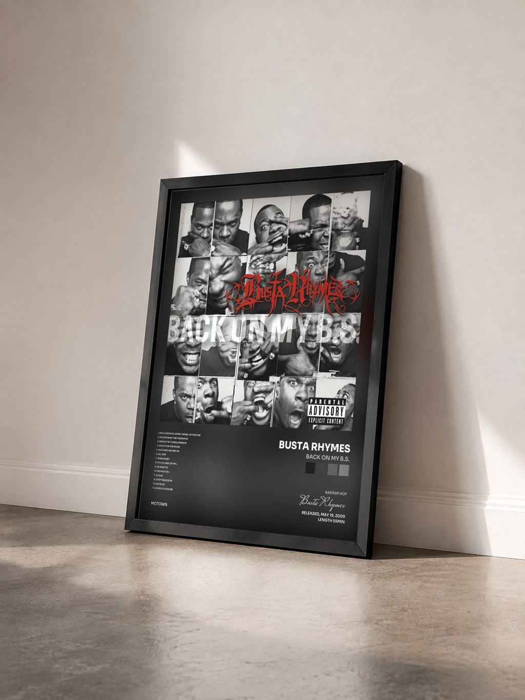 #noir Tableau de l'album Back On My B.S. de Busta Rhymes vu de trois quarts, cadre noir