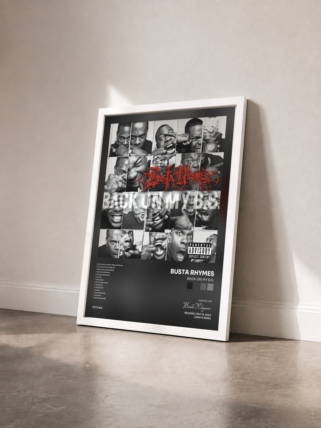 #blanc Tableau de l'album Back On My B.S. de Busta Rhymes vu de trois quarts, cadre blanc