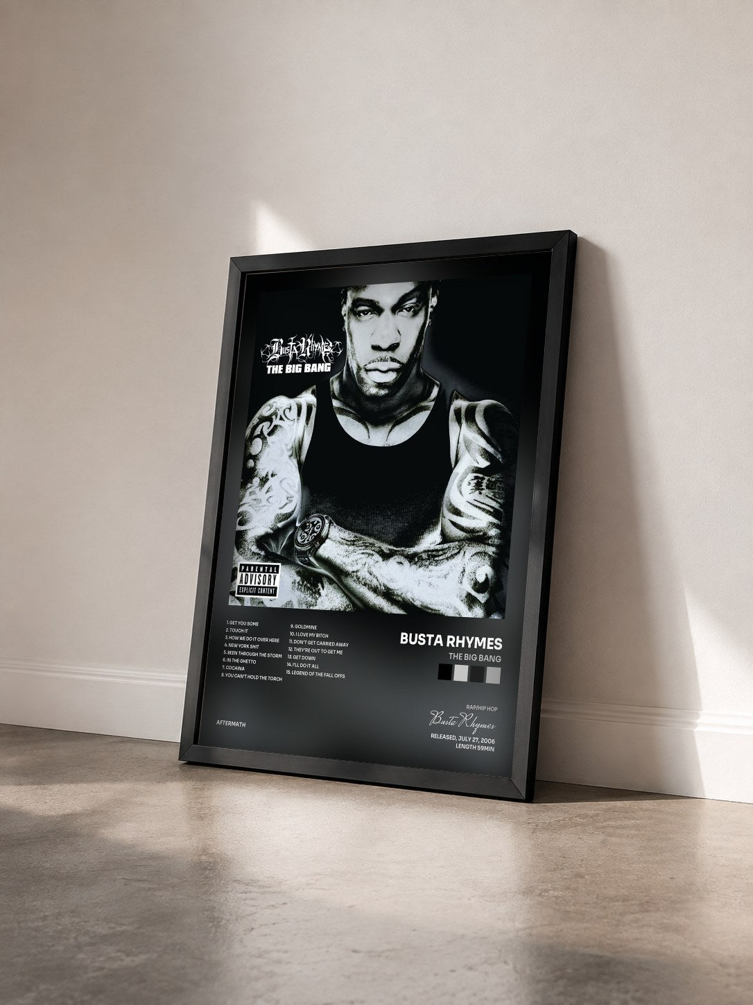 #noir Tableau de l'album The Big Bang de Busta Rhymes vu de trois quarts, cadre noir
