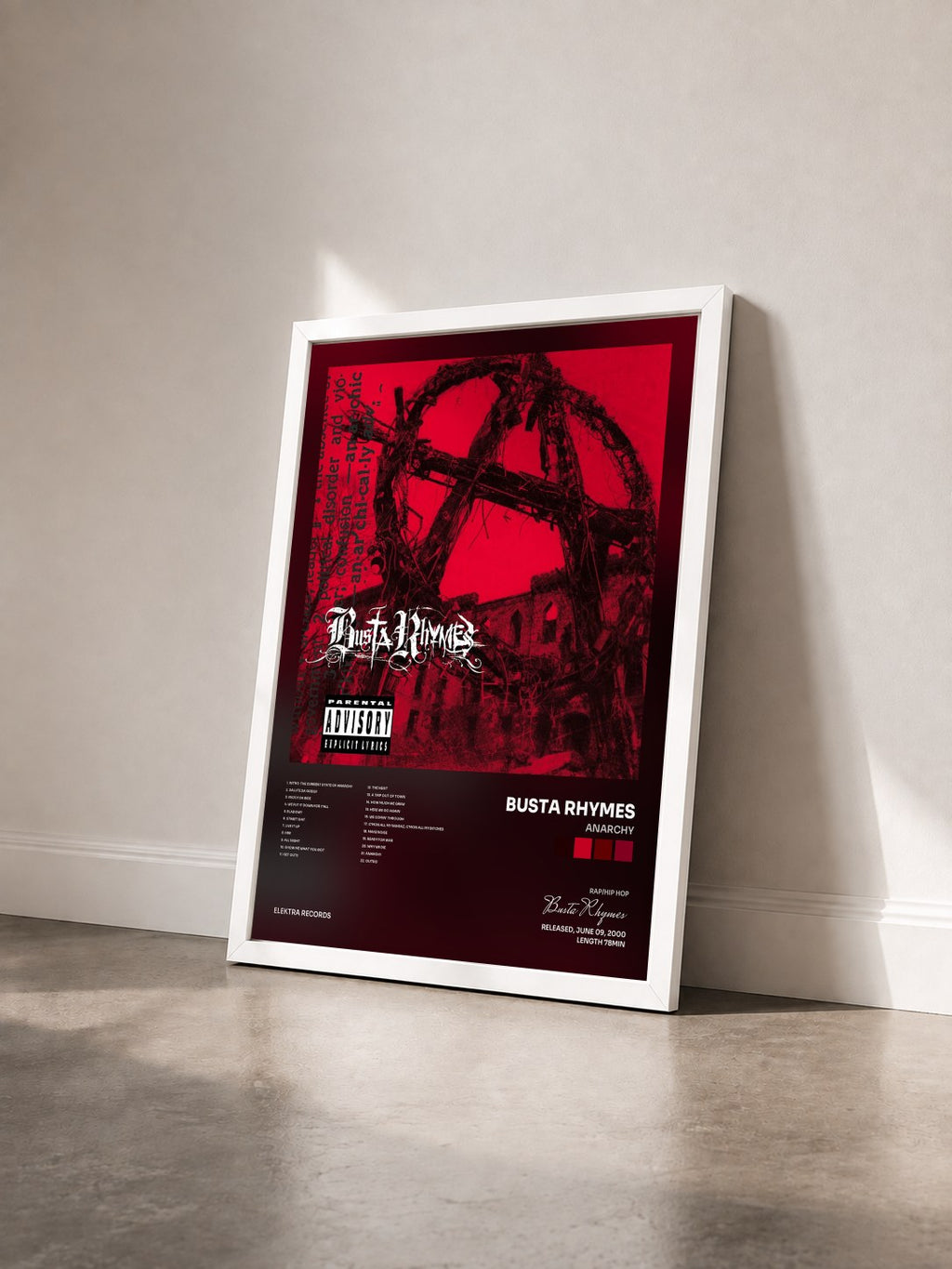 #blanc Tableau de l'album Anarchy de Busta Rhymes vu de trois quarts, cadre blanc