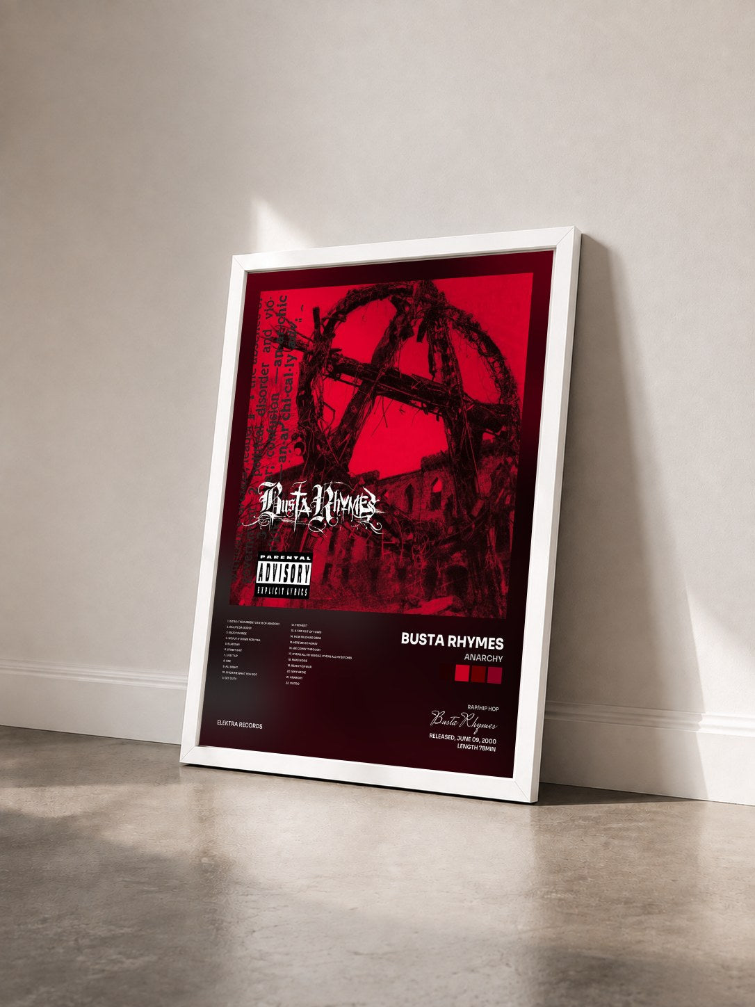 #blanc Tableau de l'album Anarchy de Busta Rhymes vu de trois quarts, cadre blanc