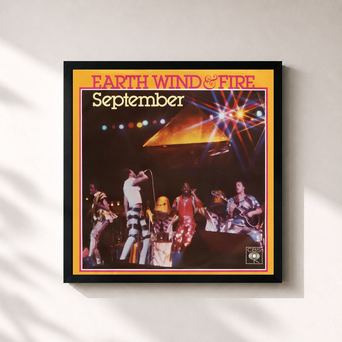 #noir Tableau carré de l'album September de Earth, Wind & Fire, cadre noir 32x32 cm