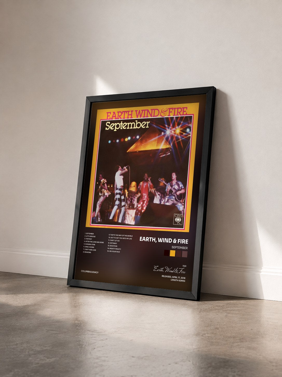 #noir Tableau de l'album September de Earth, Wind & Fire vu de trois quarts, cadre noir