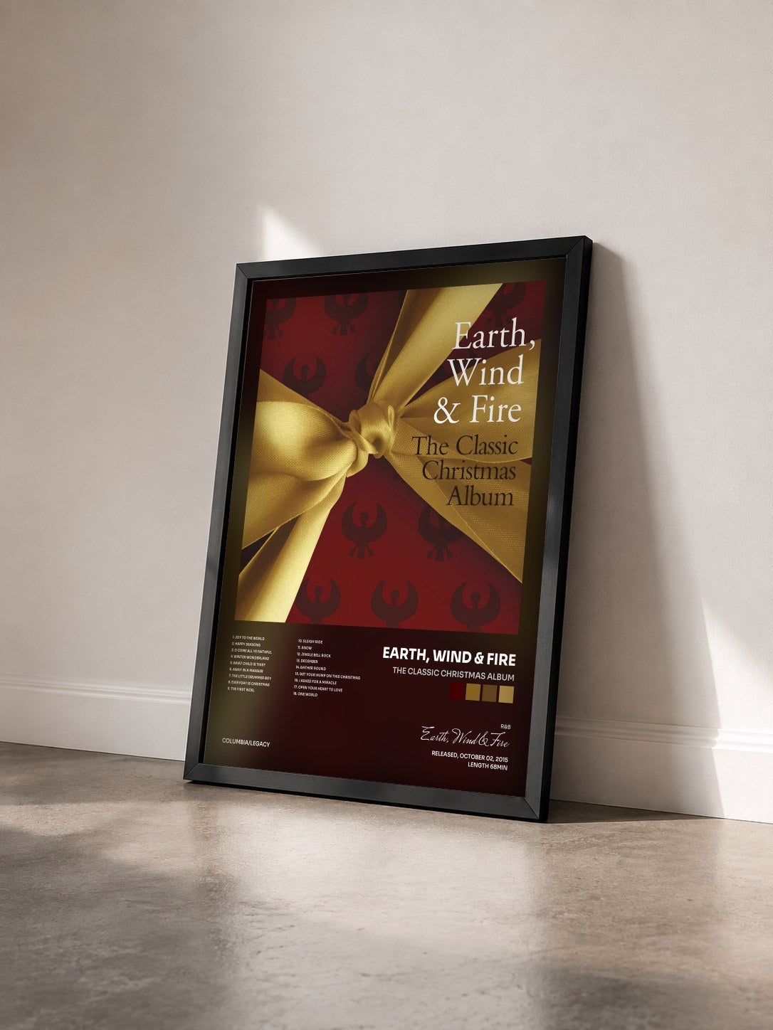 #noir The Classic Christmas Album by Earth, Wind & Fire as a framed art print seen at an angle, black frame