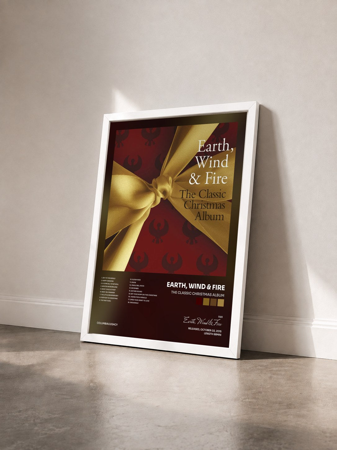 #blanc The Classic Christmas Album by Earth, Wind & Fire as a framed art print seen at an angle, white frame